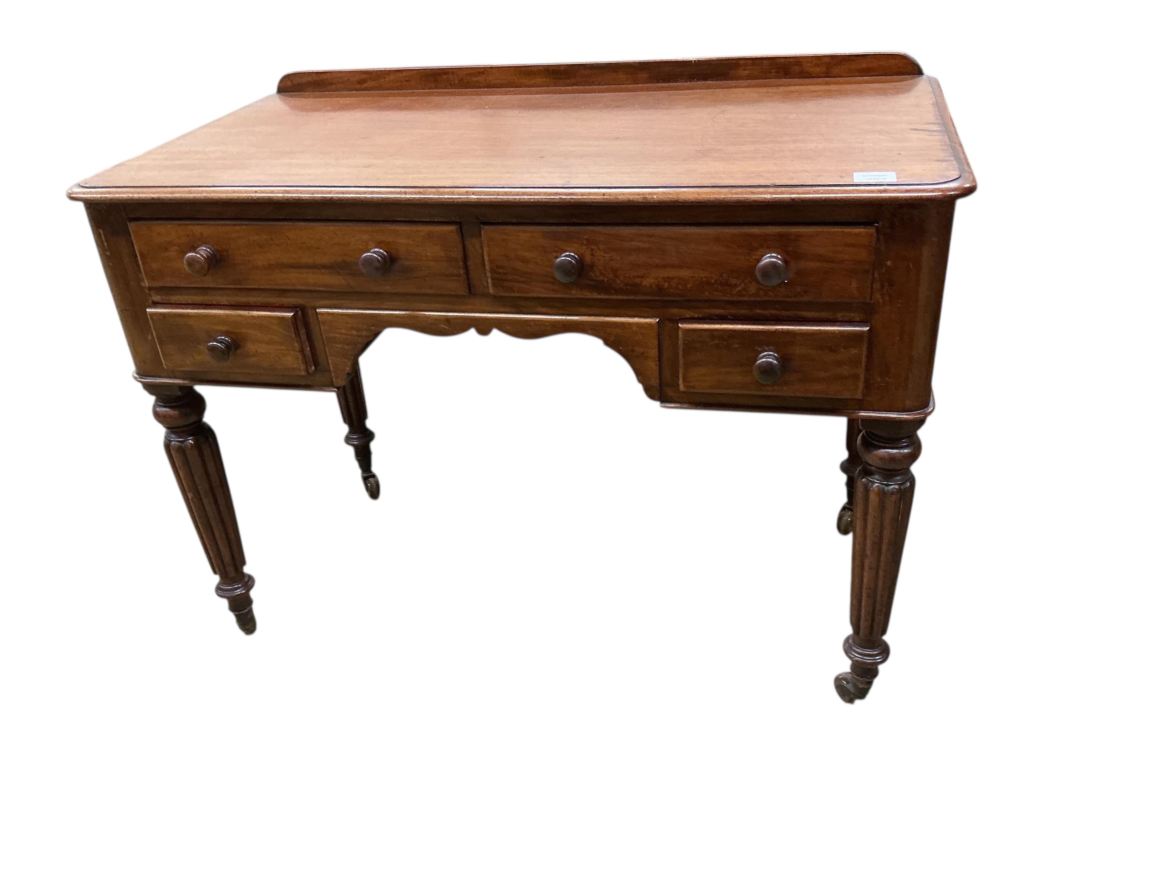 A Victorian mahogany kneehole dressing table, width 104cm, depth 54cm, height 79cm